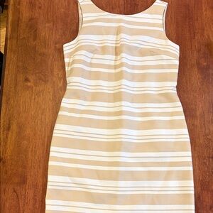 Banana Republic Beige and White Striped Midi Sheath Dress